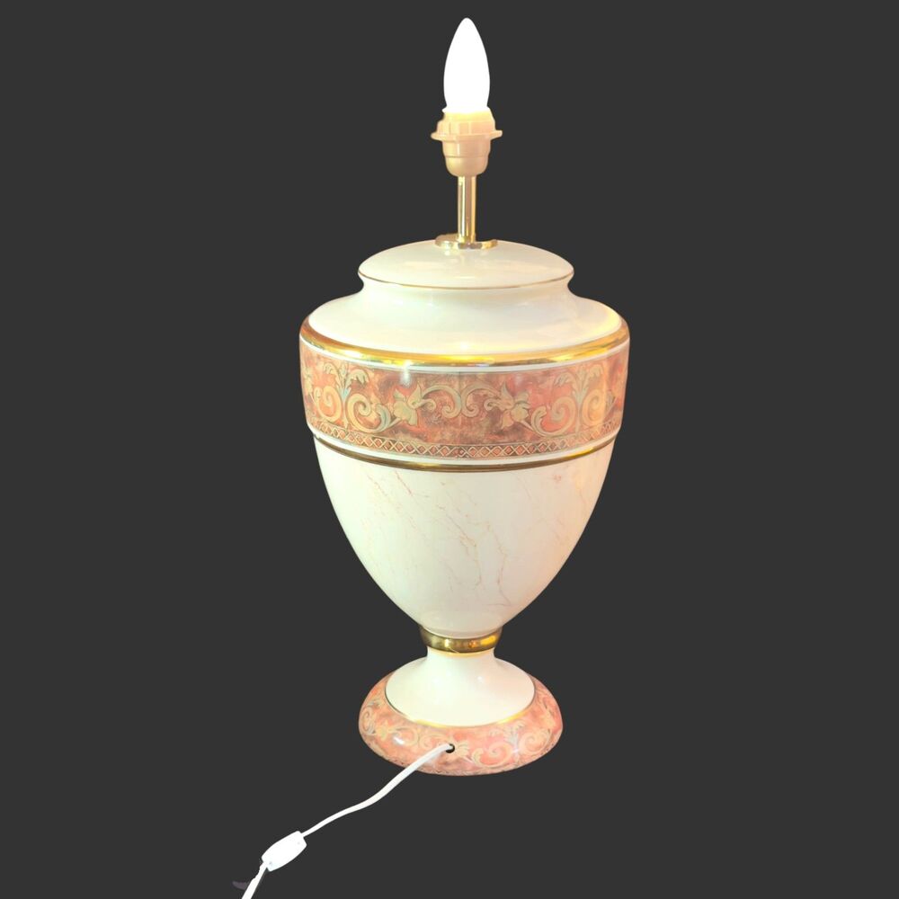 Vintage Sarri Italian Floral Porcelain Ceramic Large Table Lamp Without Shade